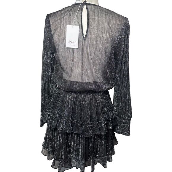 Misa Los Angeles Silver Smocked Cocktail Party Dress - Picture 2 of 5